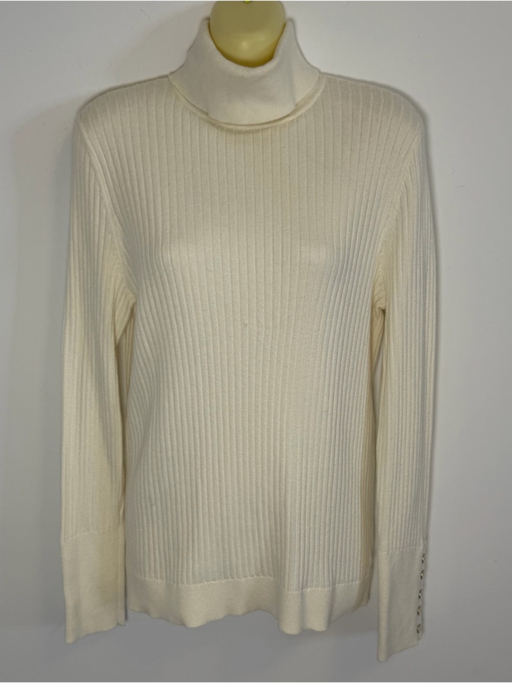 Talbots Cream Ribbed Turtleneck Sweater with Button Detail